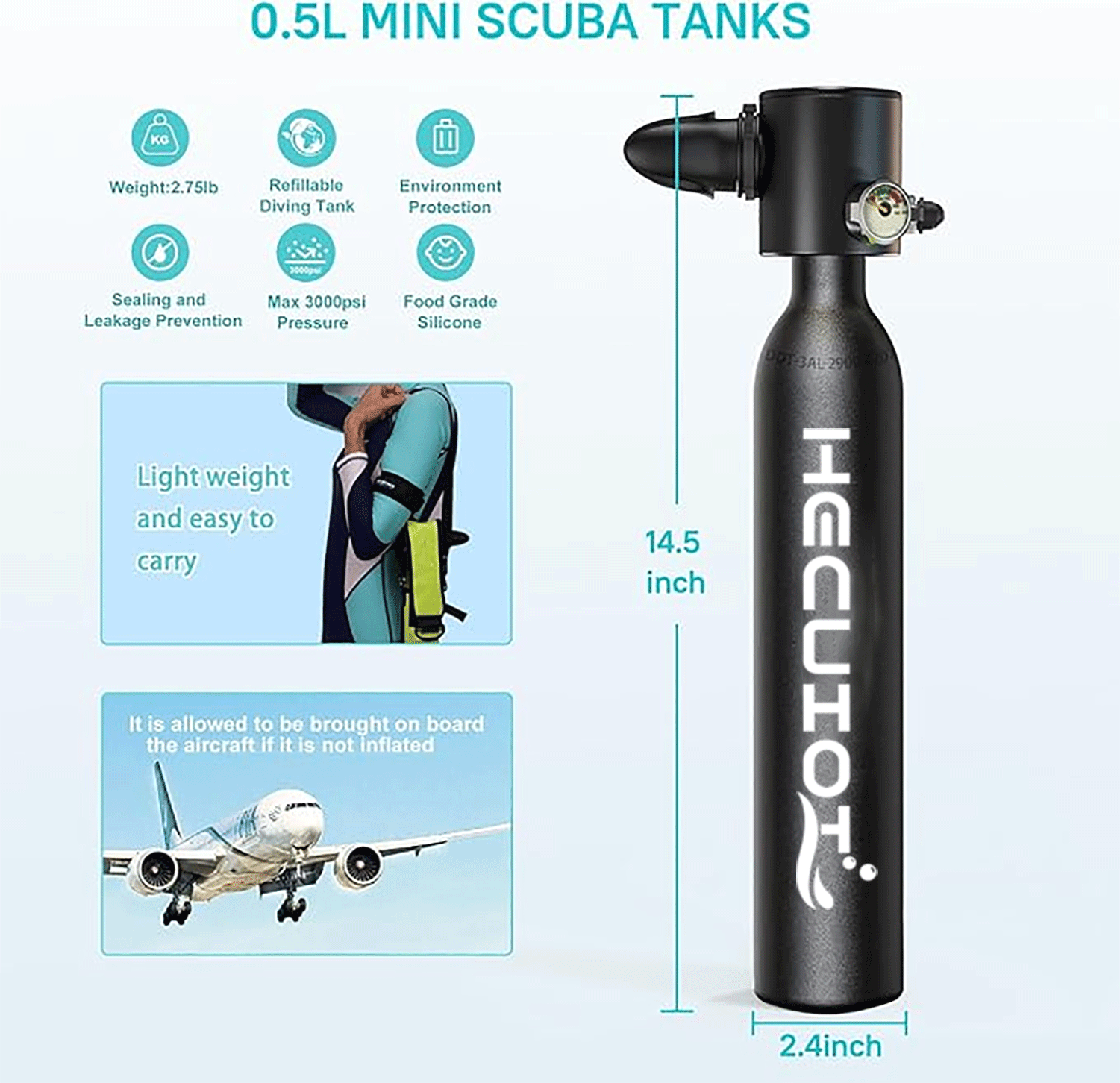 HECUIOI Mini Scuba Tank Diving - đánh giá và giá Aquatic Diving